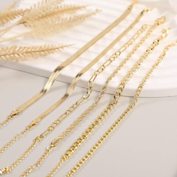 🆕 Women Gold Trendy Dainty Cross Bracelet 14k Beaded Herringbone Chain Jewelry - Picture 3 of 7